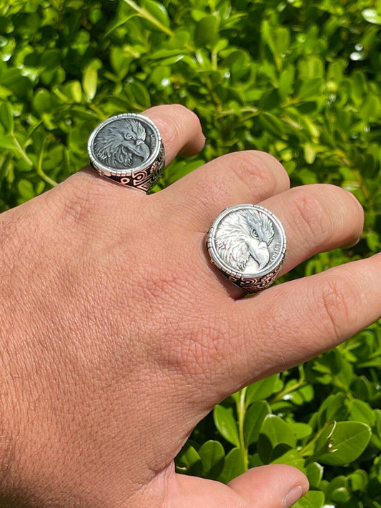 HarlemBling Real 925 Sterling Silver Mens Coin Ring USA Eagle American Liberty Dollar 7-13