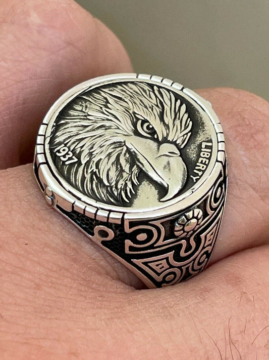 HarlemBling Real 925 Sterling Silver Mens Coin Ring USA Eagle American Liberty Dollar 7-13