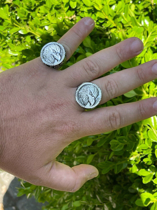 HarlemBling Real 925 Sterling Silver Mens Coin Ring USA Eagle American Liberty Dollar 7-13