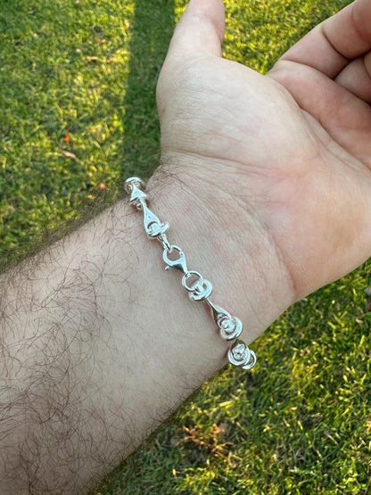 HarlemBling Real 925 Sterling Silver Mens Custom 8mm Barbed Wire Link Bracelet ITALY 7-9"