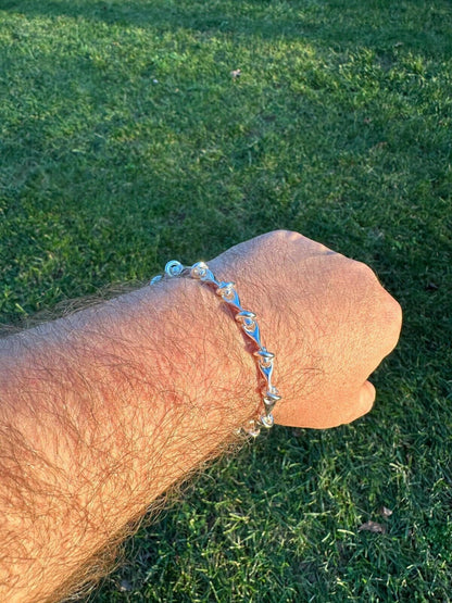 HarlemBling Real 925 Sterling Silver Mens Custom 8mm Barbed Wire Link Bracelet ITALY 7-9"