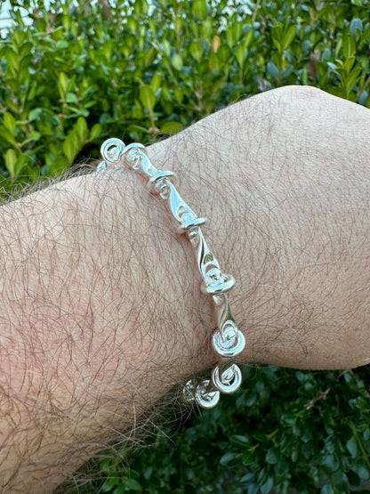 HarlemBling Real 925 Sterling Silver Mens Custom 8mm Barbed Wire Link Bracelet ITALY 7-9"