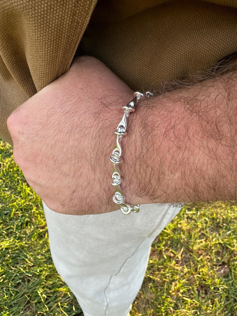 HarlemBling Real 925 Sterling Silver Mens Custom 8mm Barbed Wire Link Bracelet ITALY 7-9"