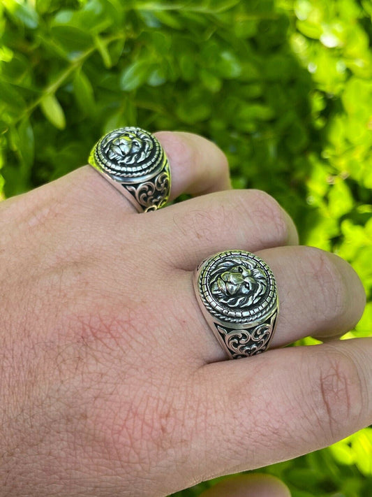 HarlemBling Real 925 Sterling Silver Mens Plain Lion Ring Leo Head Size 7 8 9 10 11 12 13