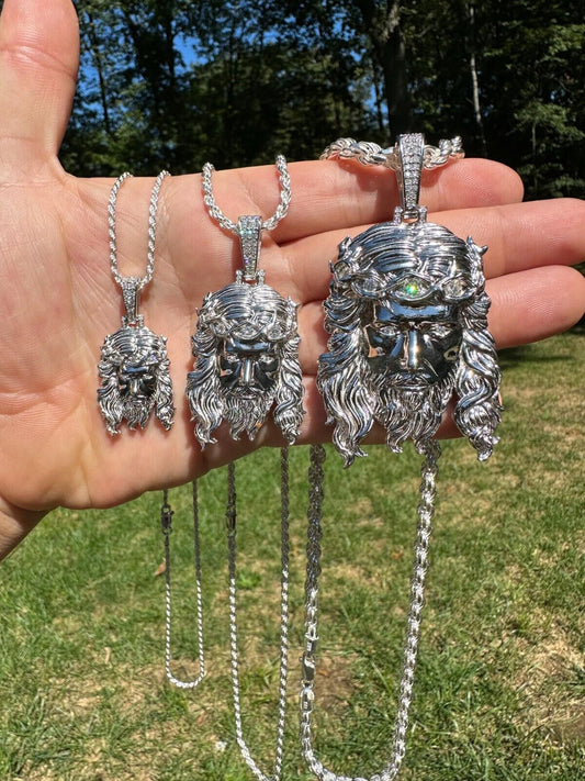 HarlemBling Real 925 Sterling Silver MOISSANITE Jesus Piece Iced Pendant Necklace ITALY MADE