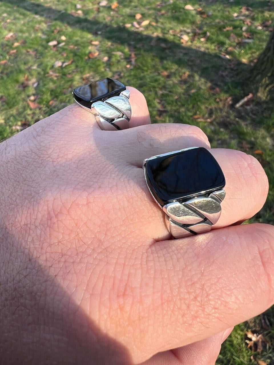 HarlemBling Real 925 Sterling Silver Natural Black Onyx Gemstone W. Miami Cuban Design Ring