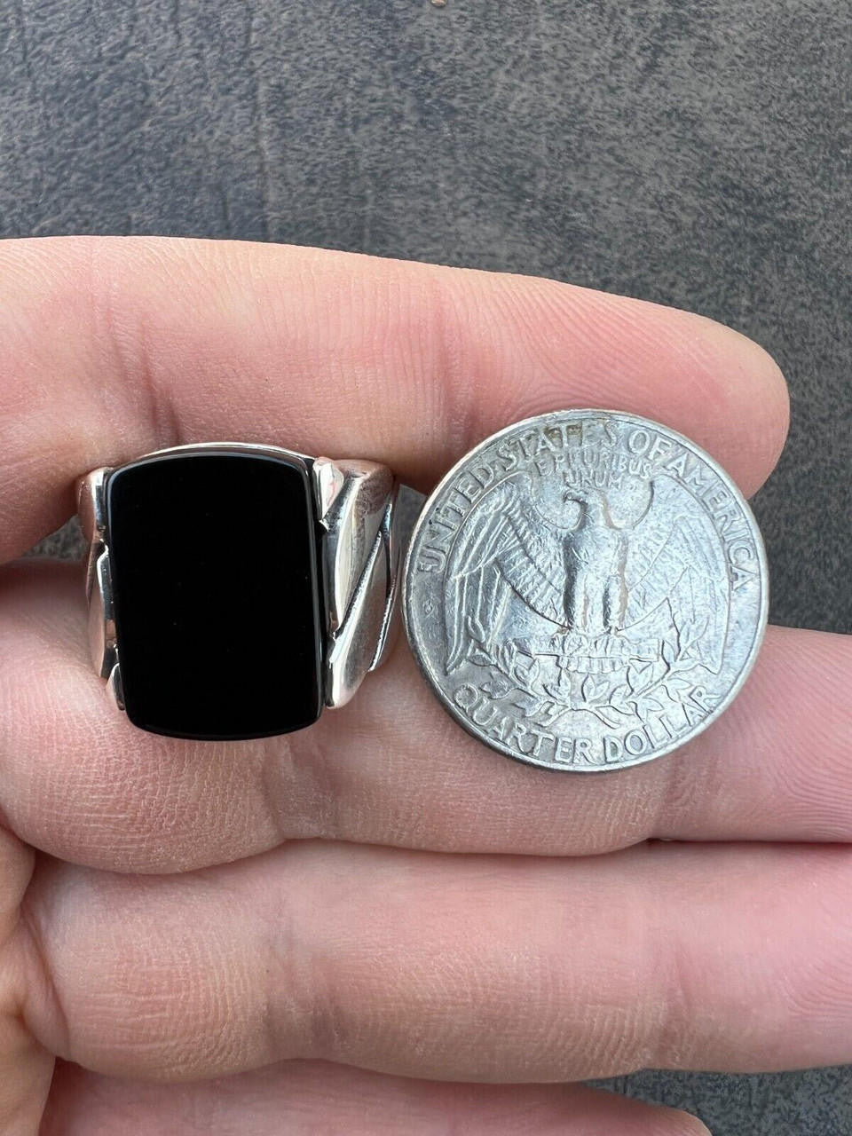 HarlemBling Real 925 Sterling Silver Natural Black Onyx Gemstone W. Miami Cuban Design Ring