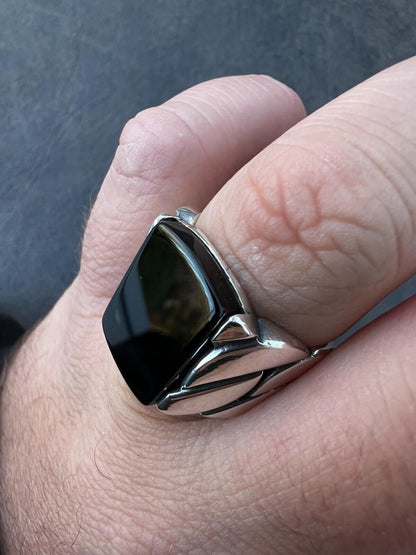 HarlemBling Real 925 Sterling Silver Natural Black Onyx Gemstone W. Miami Cuban Design Ring