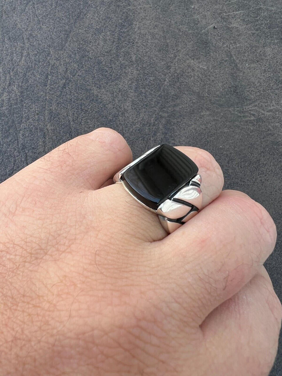HarlemBling Real 925 Sterling Silver Natural Black Onyx Gemstone W. Miami Cuban Design Ring