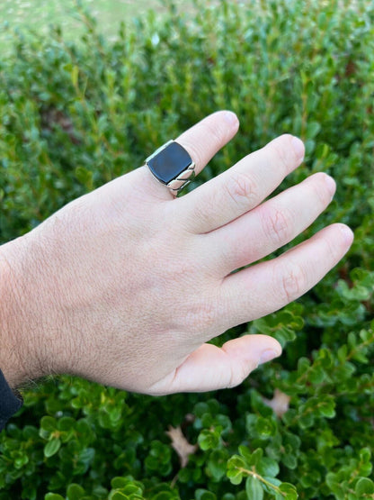 HarlemBling Real 925 Sterling Silver Natural Black Onyx Gemstone W. Miami Cuban Design Ring