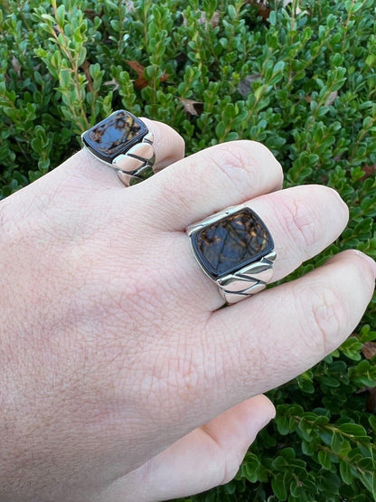 HarlemBling Real 925 Sterling Silver Natural Black Onyx Gemstone W. Miami Cuban Design Ring