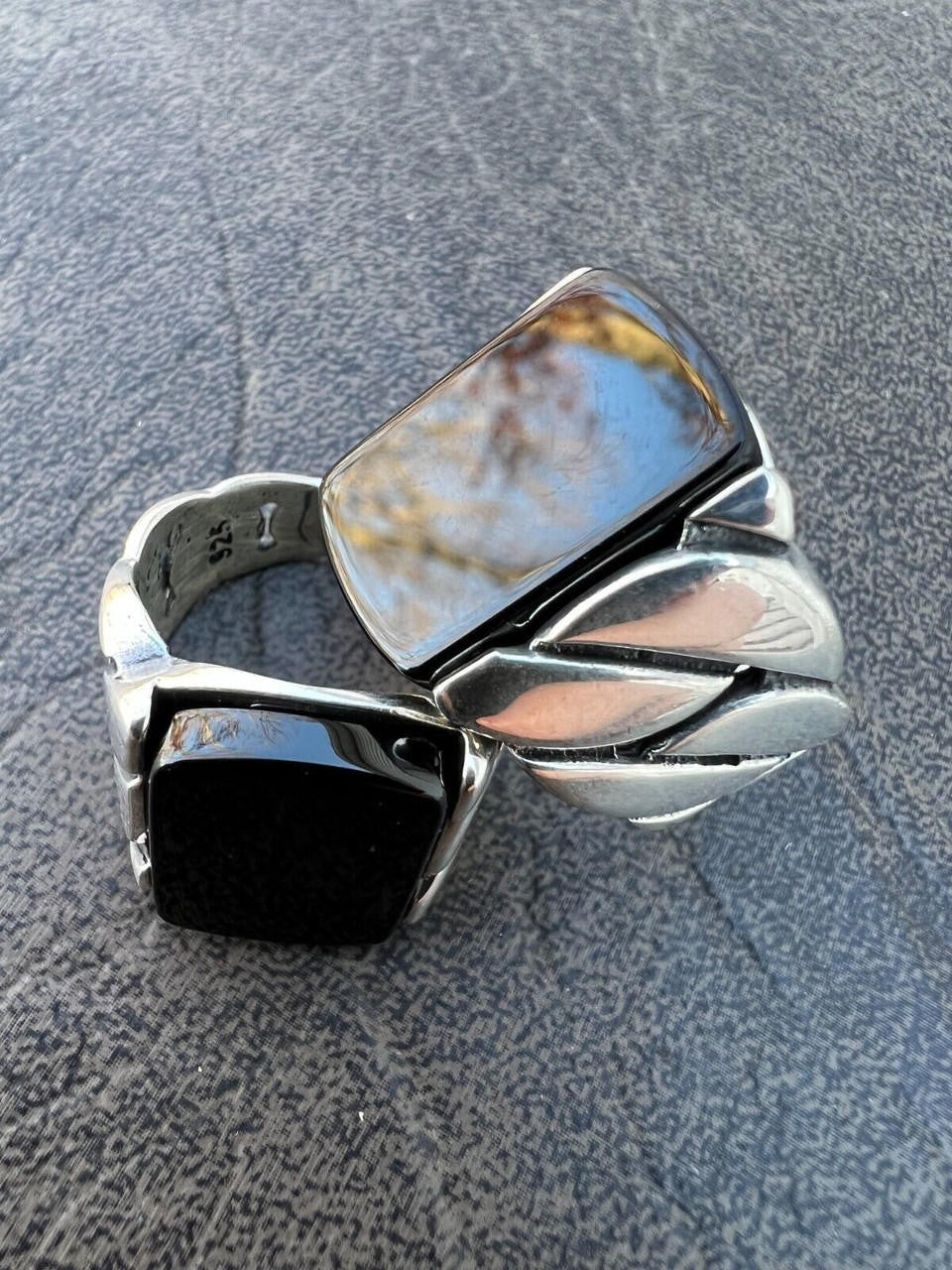 HarlemBling Real 925 Sterling Silver Natural Black Onyx Gemstone W. Miami Cuban Design Ring