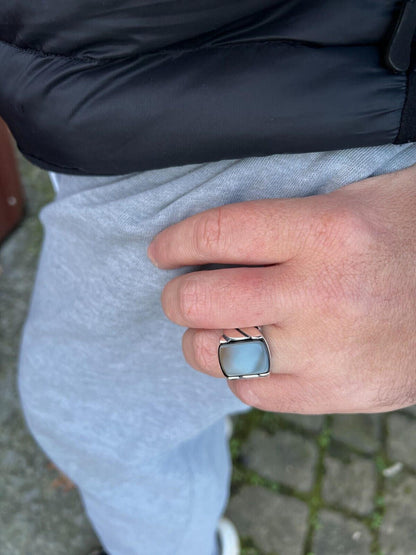 HarlemBling Real 925 Sterling Silver Natural Black Onyx Gemstone W. Miami Cuban Design Ring