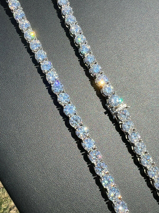 HarlemBling REAL BIG 8mm 100-170ct MOISSANITE Tennis Chain Necklace Pass Diamond Test 16-28