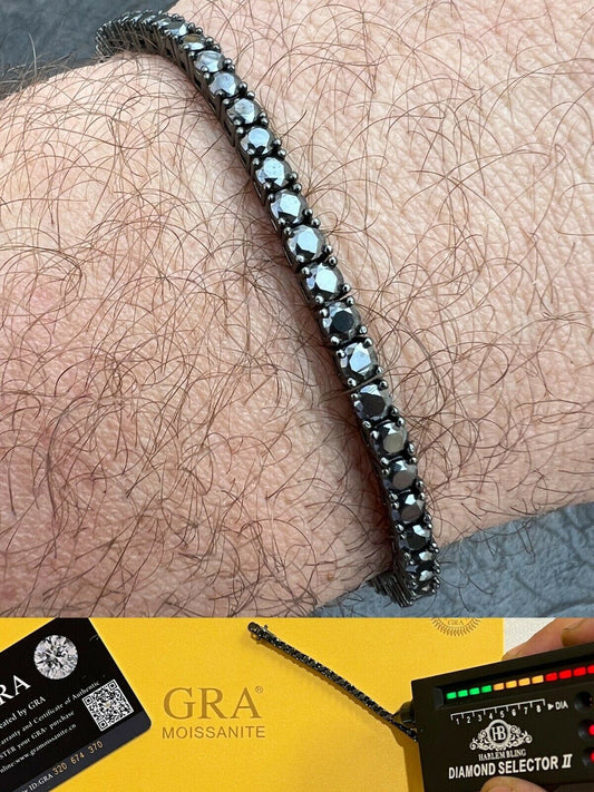 HarlemBling Real Black MOISSANITE Tennis Bracelet 925 Sterling Silver Pass Diamond Test 3mm
