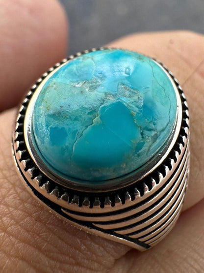 HarlemBling Real Blue Turquoise Gemstone Mens Real Solid 925 Sterling Silver Signet Ring