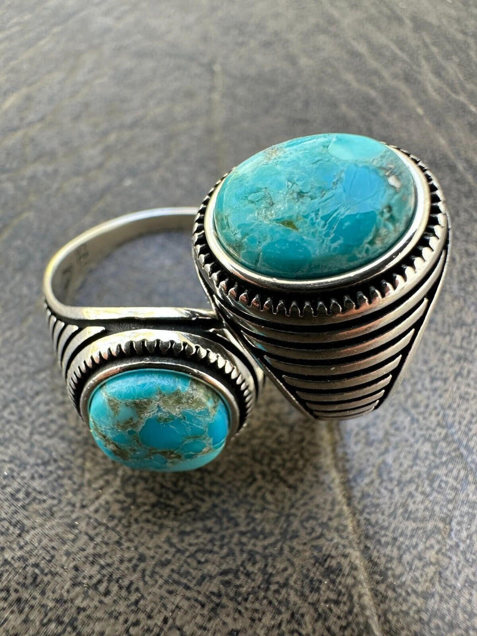 HarlemBling Real Blue Turquoise Gemstone Mens Real Solid 925 Sterling Silver Signet Ring