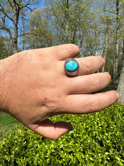 HarlemBling Real Blue Turquoise Gemstone Mens Real Solid 925 Sterling Silver Signet Ring