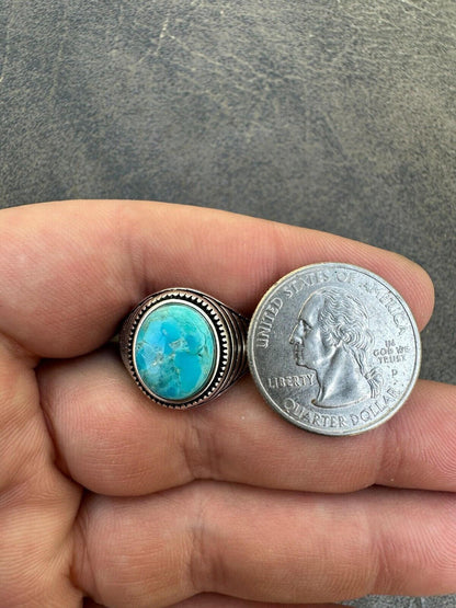 HarlemBling Real Blue Turquoise Gemstone Mens Real Solid 925 Sterling Silver Signet Ring