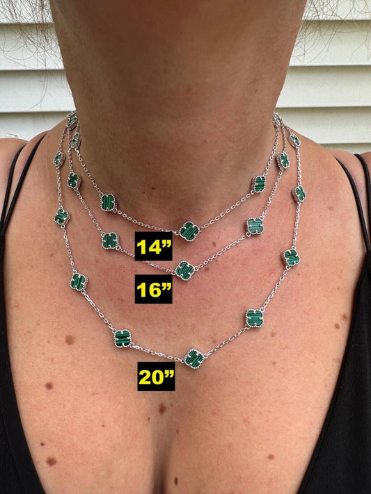 HarlemBling Real Clover Green Malachite Stone Flower 14-24" Necklace Or Bracelet 925 Silver