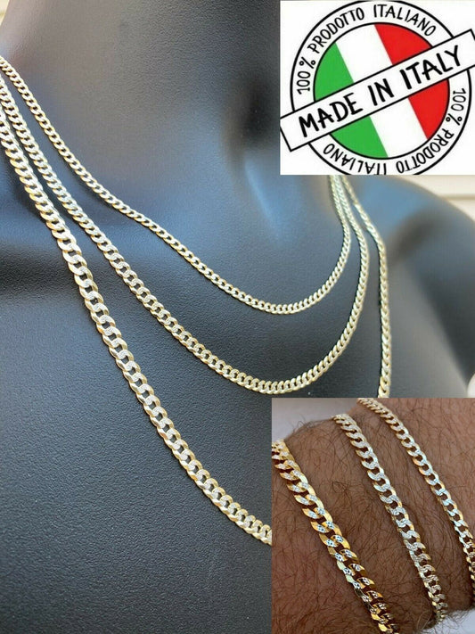 HarlemBling Real Cuban Link Chain Bracelet 14k Gold and Solid 925 Silver Two Tone Diamond Cut