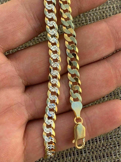 HarlemBling Real Cuban Link Chain Bracelet 14k Gold and Solid 925 Silver Two Tone Diamond Cut