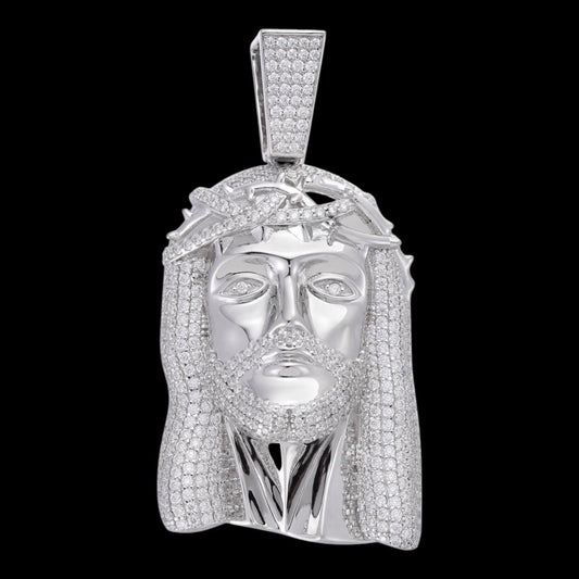 HarlemBling Real DIAMOND Iced Out Hip Hop Jesus Face Pendant - 14k White Gold - 3 Sizes 1"-3"