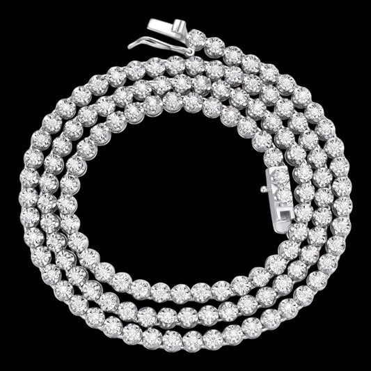 HarlemBling Real DIAMOND Illusion Tennis Chain Necklace Iced Out - 925 Silver - 3mm - 16"-28"