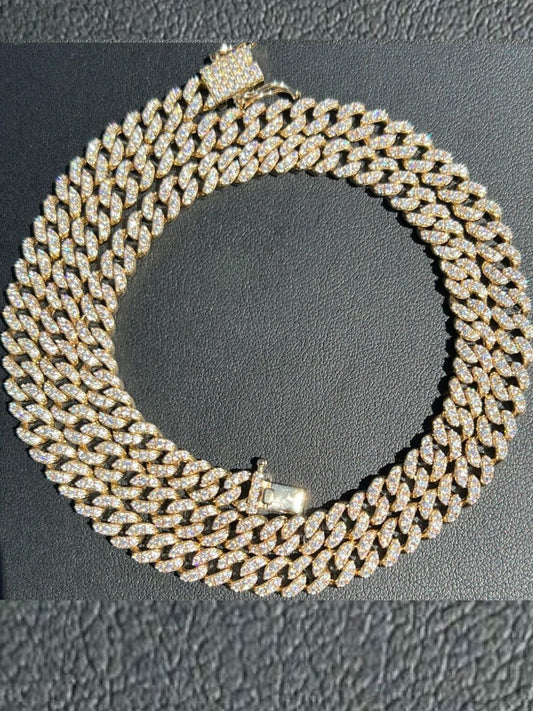 HarlemBling Real Diamond Solid 14k Yellow Gold Iced 6mm Miami Cuban Link Chain Necklace 6-8ct
