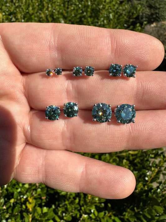 HarlemBling Real Green Moissanite Screwback Stud Earrings 925 Silver 3-8mm Iced Pass Tester