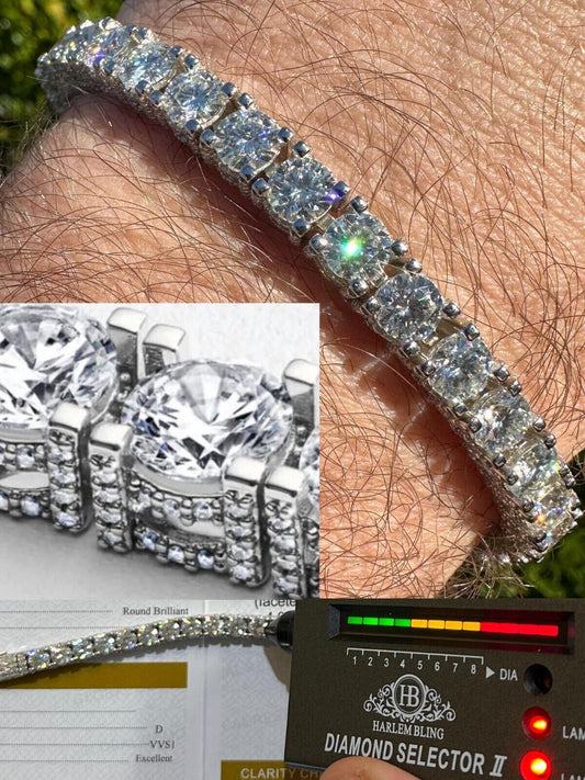 HarlemBling REAL Hip Hop Iced 5mm MOISSANITE Tennis Bracelet 925 Silver - Stones On All Side