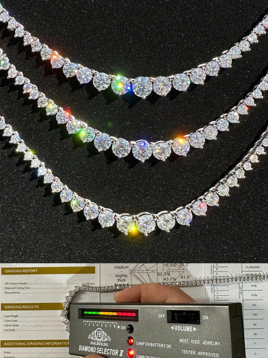 HarlemBling Real Iced MOISSANITE Riviera 3-7mm Graduated Tennis Chain Necklace - VVS D Color
