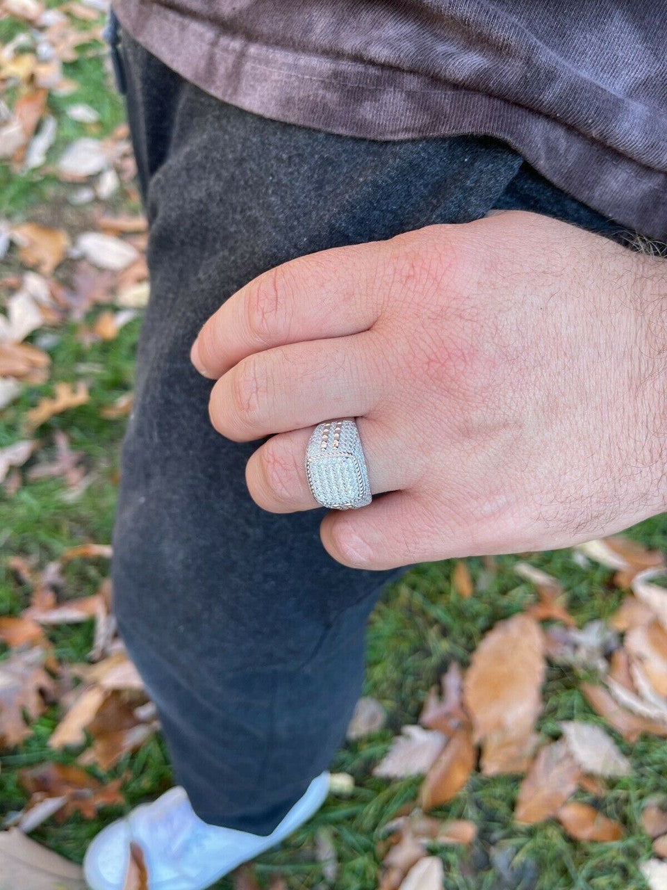 HarlemBling Real Mens Hip Hop Iced 2ct MOISSANITE Ring 925 Silver - Pass Diamond Test W GRA