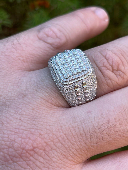 HarlemBling Real Mens Hip Hop Iced 2ct MOISSANITE Ring 925 Silver - Pass Diamond Test W GRA