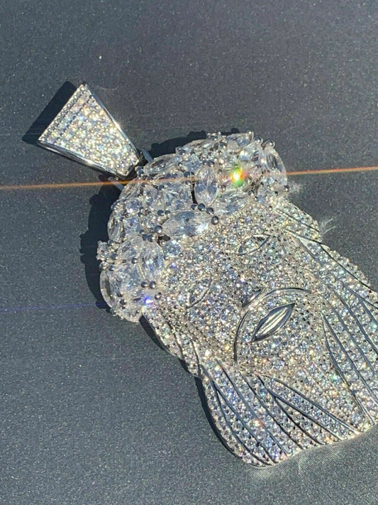 HarlemBling Real Mens Solid 925 Sterling Silver Jesus Piece Flooded Out Pendant Really Iced