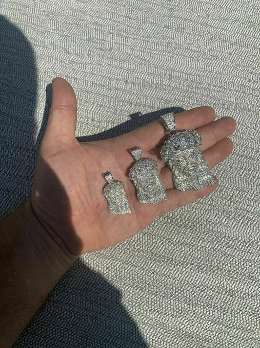 HarlemBling Real Mens Solid 925 Sterling Silver Jesus Piece Flooded Out Pendant Really Iced
