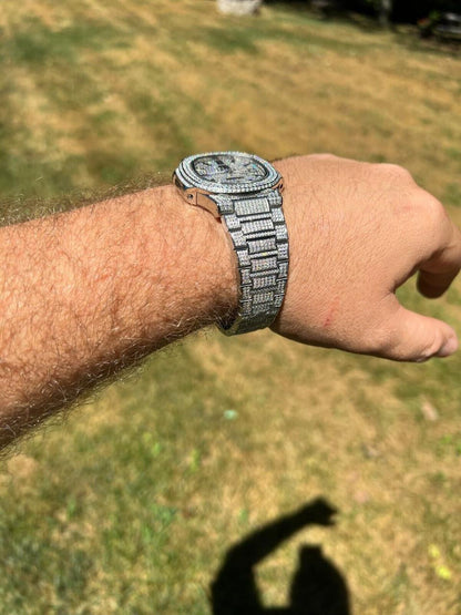 HarlemBling Real Mens Watch Fully Iced Blinged Stainless Steel Bust Down Out 41mm Hip Hop