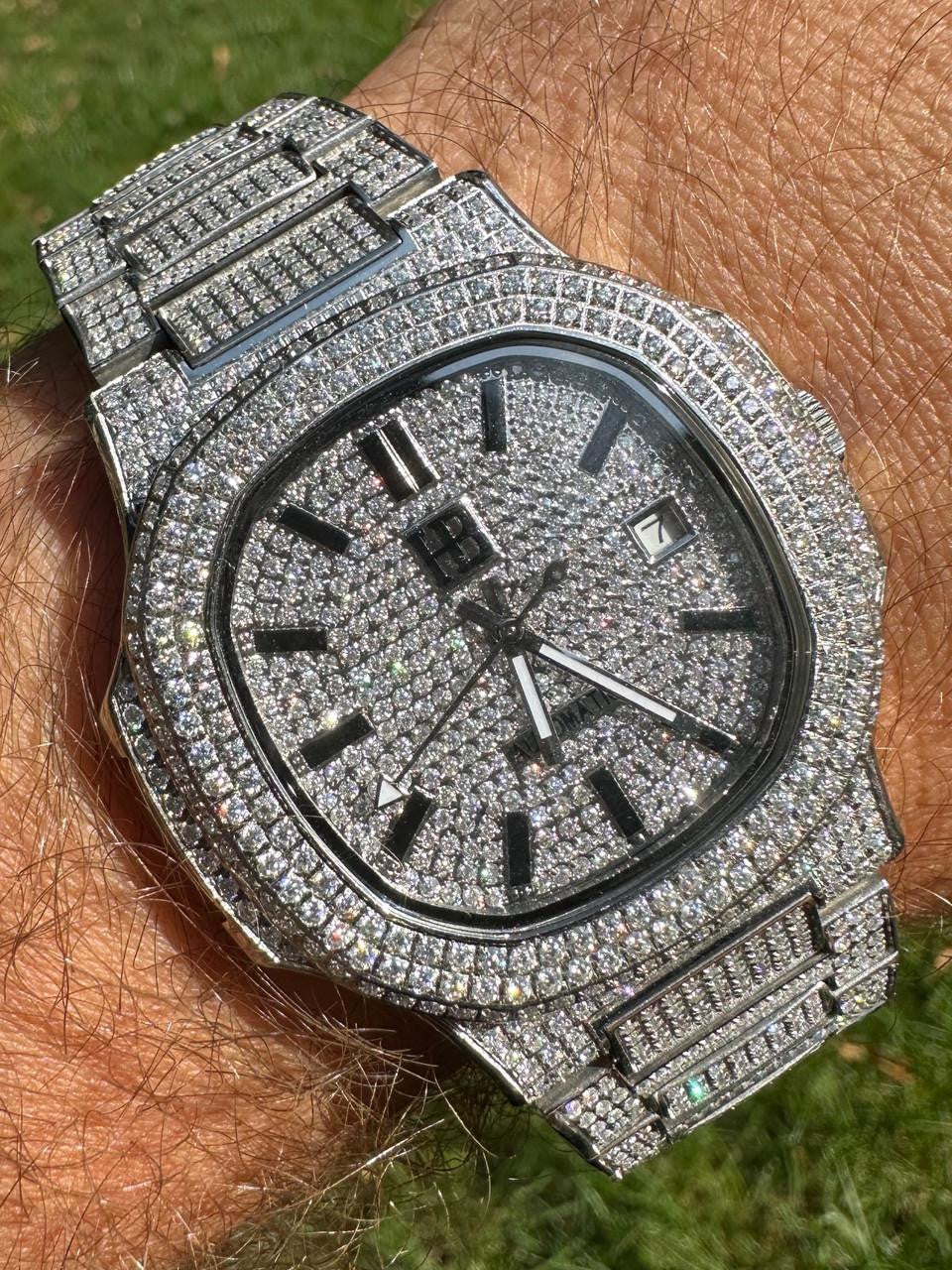 HarlemBling Real Mens Watch Fully Iced Blinged Stainless Steel Bust Down Out 41mm Hip Hop