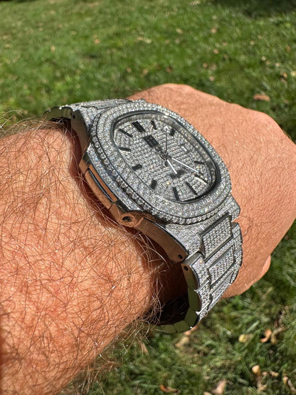 HarlemBling Real Mens Watch Fully Iced Blinged Stainless Steel Bust Down Out 41mm Hip Hop