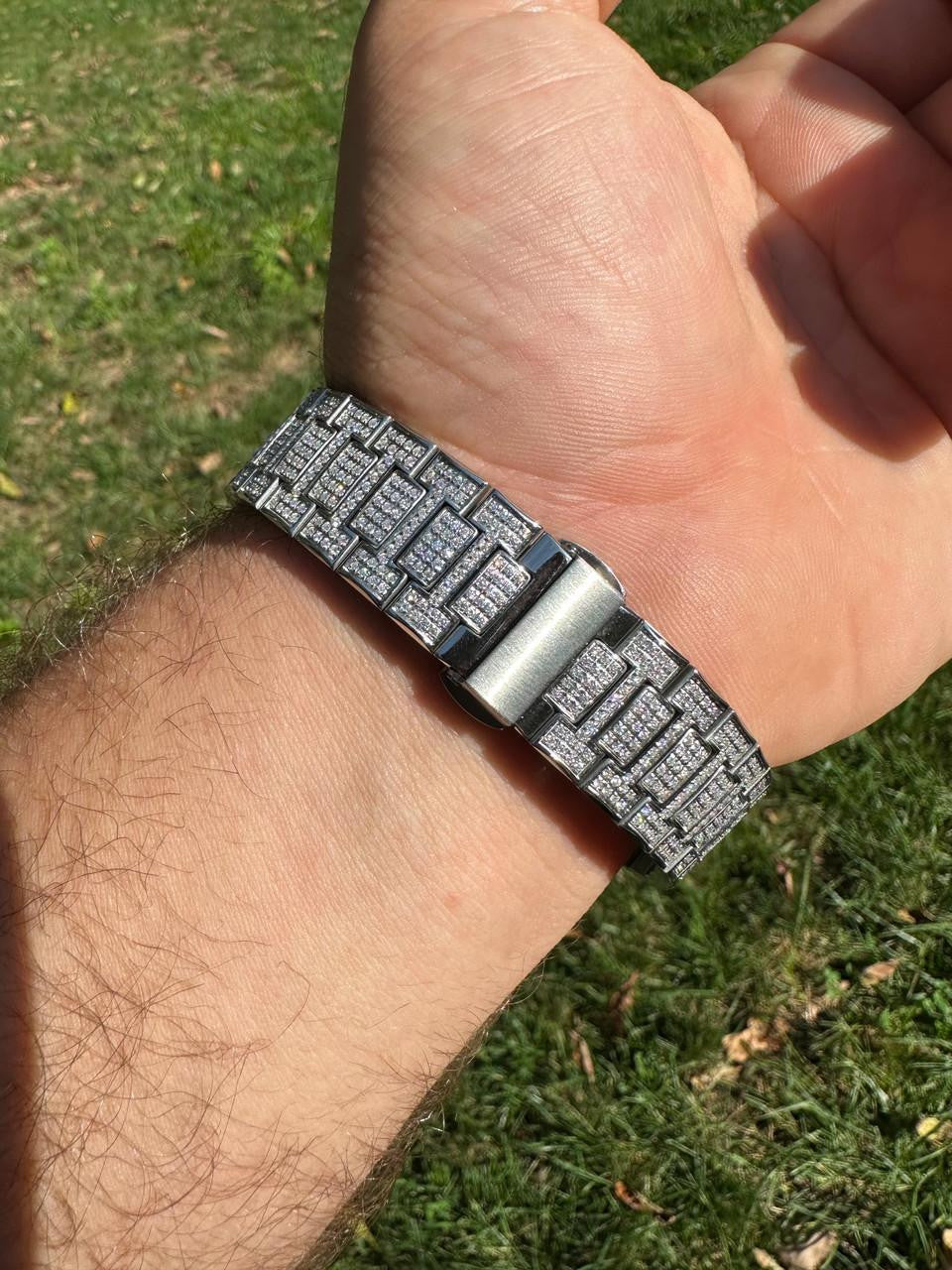 HarlemBling Real Mens Watch Fully Iced Blinged Stainless Steel Bust Down Out 41mm Hip Hop