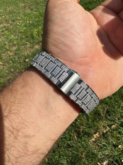 HarlemBling Real Mens Watch Fully Iced Blinged Stainless Steel Bust Down Out 41mm Hip Hop