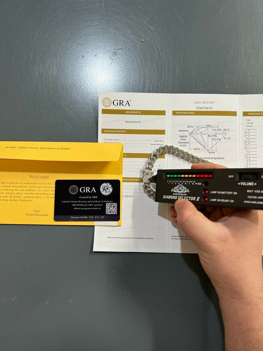 HarlemBling Real Miami Cuban Chain Necklace 925 Silver MOISSANITE Clasp Pass Diamond Tester