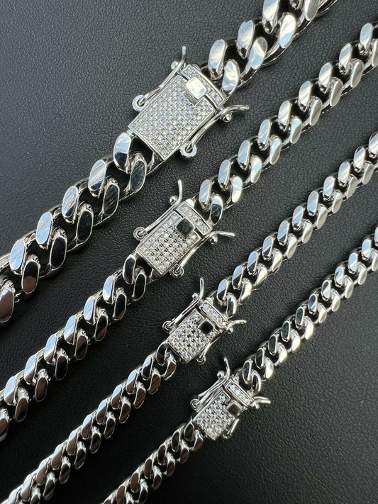 HarlemBling Real Miami Cuban Chain Necklace 925 Silver MOISSANITE Clasp Pass Diamond Tester