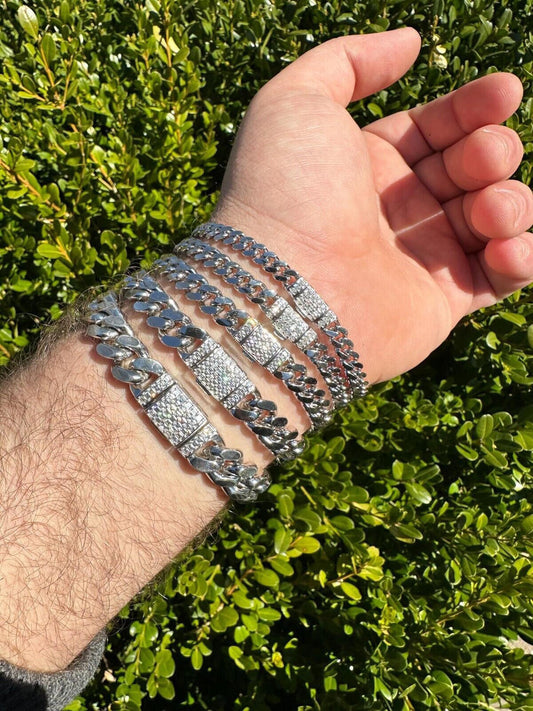 HarlemBling Real Miami Cuban Link Bracelet 925 Silver Baguette MOISSANITE Clasp Pass Tester