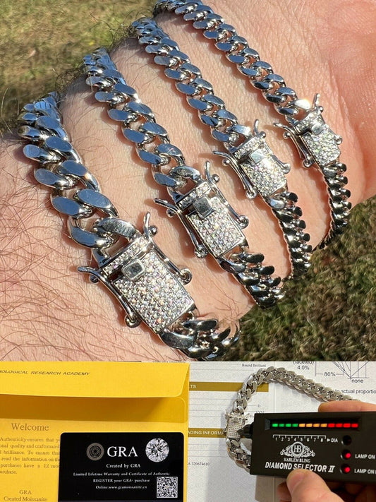 HarlemBling Real Miami Cuban Link Bracelet 925 Silver MOISSANITE Clasp Pass Diamond Tester