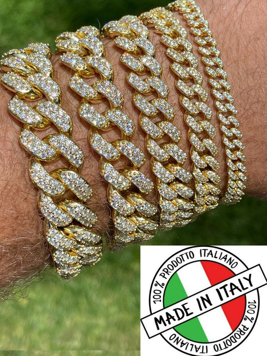HarlemBling Real Miami Cuban Link Bracelet Iced Diamond Out 14k Gold Vermeil 925 Silver ICY