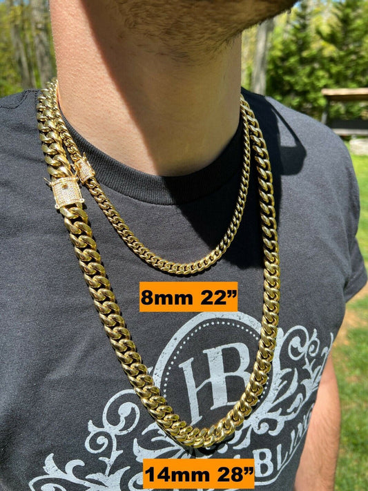 HarlemBling Real Miami Cuban Link Chain Necklace Bracelet 14k Gold Vermeil MOISSANITE Clasp