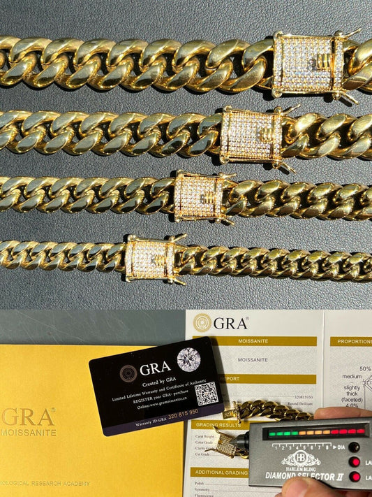HarlemBling Real Miami Cuban Link Chain Necklace Bracelet 14k Gold Vermeil MOISSANITE Clasp