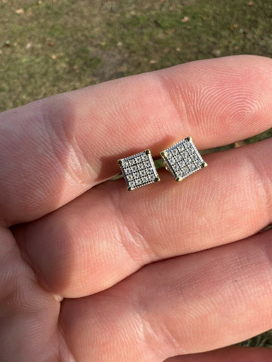 HarlemBling Real Moissanite 14k Gold Vermeil Iced Hip Hop Earrings Stud Pass Diamond Tester