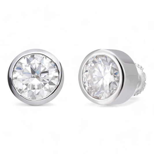 HarlemBling Real Moissanite Bezel Stud Earrings 925 Silver Mens Ladies Iced Diamond Tester 